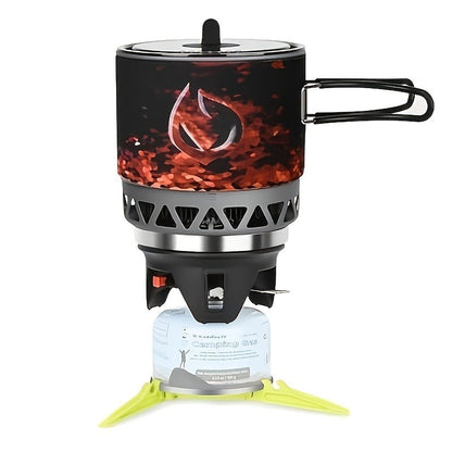 Backpacking Stove Cooking System with Pot Piezo Ignition 1KW Isobutane Burner 1.2L Pot Brackets Included for Garden, Patio and Yard Use