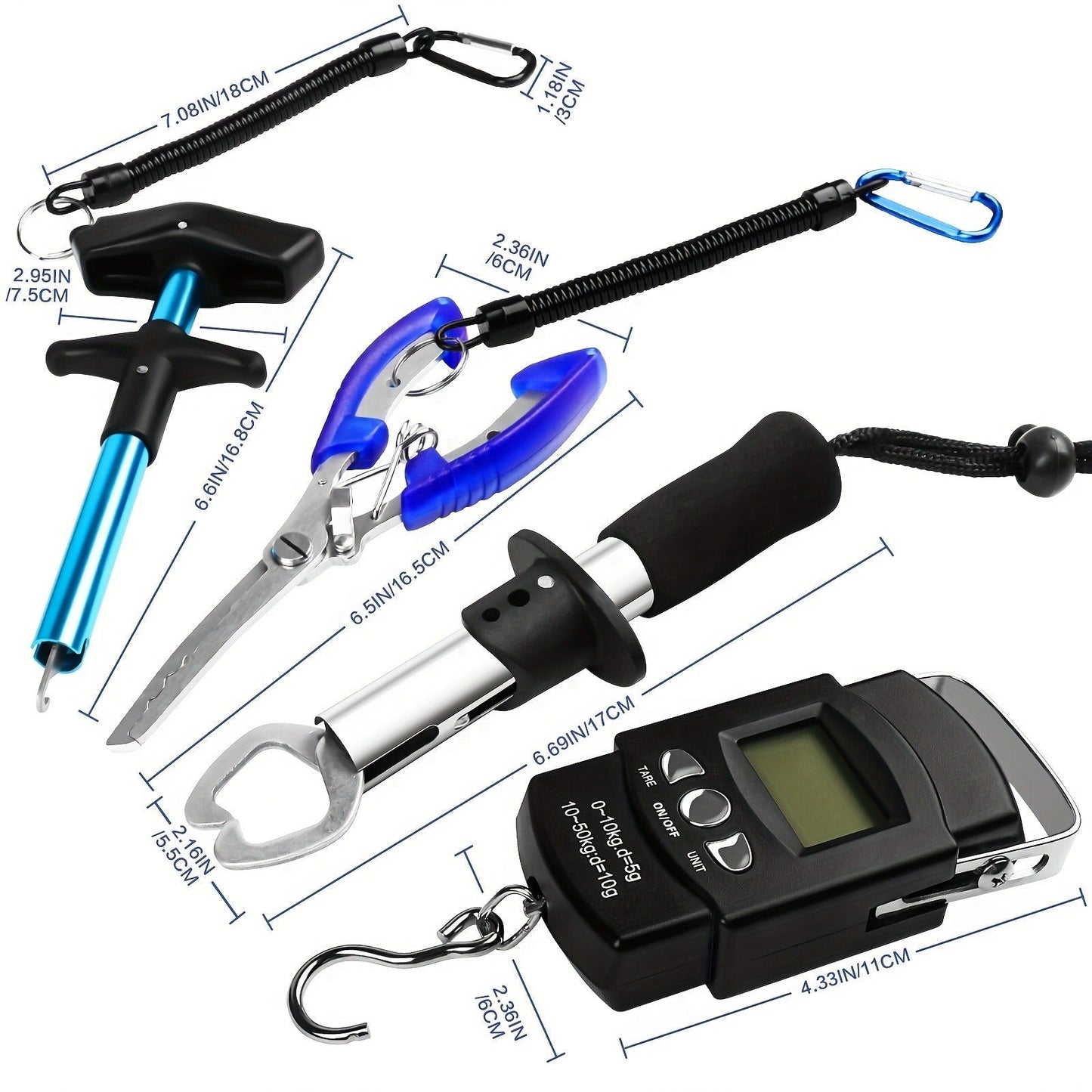 Fishing Tool Set 6pcs – Pliers, Fish Lip Gripper, Scale, Hook Remover, Saltwater & Freshwater Tackle Accessories Kit for Anglers