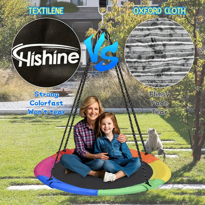 Saucer Tree Swing 43 Inch 360 Degree Rotating Flying Saucer Swing with Swivel Hanging Straps Adjustable Ropes Round Spinner Swing for Tree