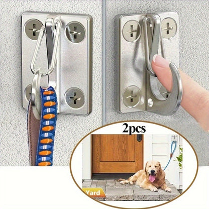 Heavy Duty Dog Tie Out Wall Hooks Set of 2 – Metal Wall-Mounted Leash Anchor with Dual Switchable Hooks, Scratch-Resistant for Walls