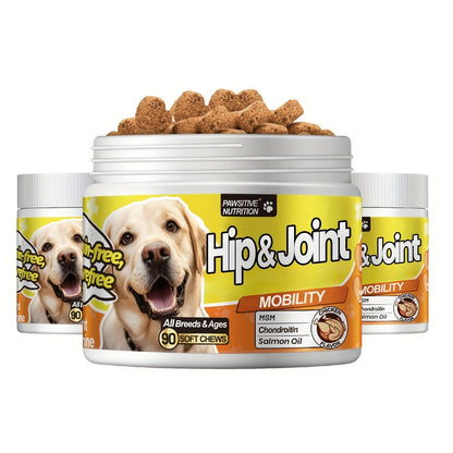 Dog Hip and Joint Soft Chews with Glucosamine, Chondroitin, MSM and Salmon Oil, 90 Count per Bottle