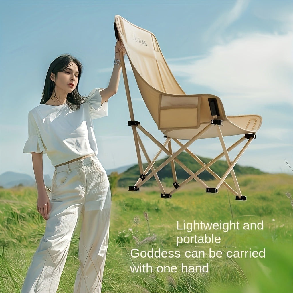 Portable Folding Moon Chair High Back 2pcs – Durable Iron Alloy Frame, Lightweight Foldable Camping Chair for Outdoor Leisure, Fishing