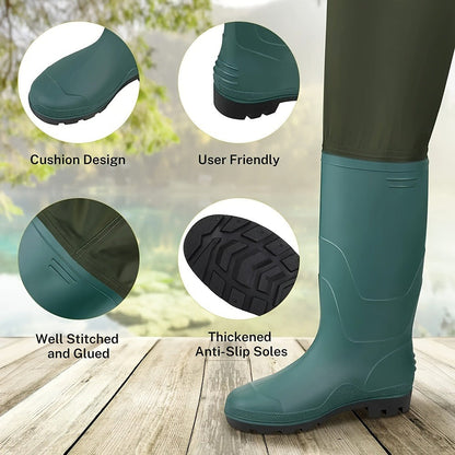 Waterproof Chest Waders for Men & Women with Boot Leg Straps, Adjustable H-Back Suspenders & Anti-Slip PVC Boots for Fly Fishing