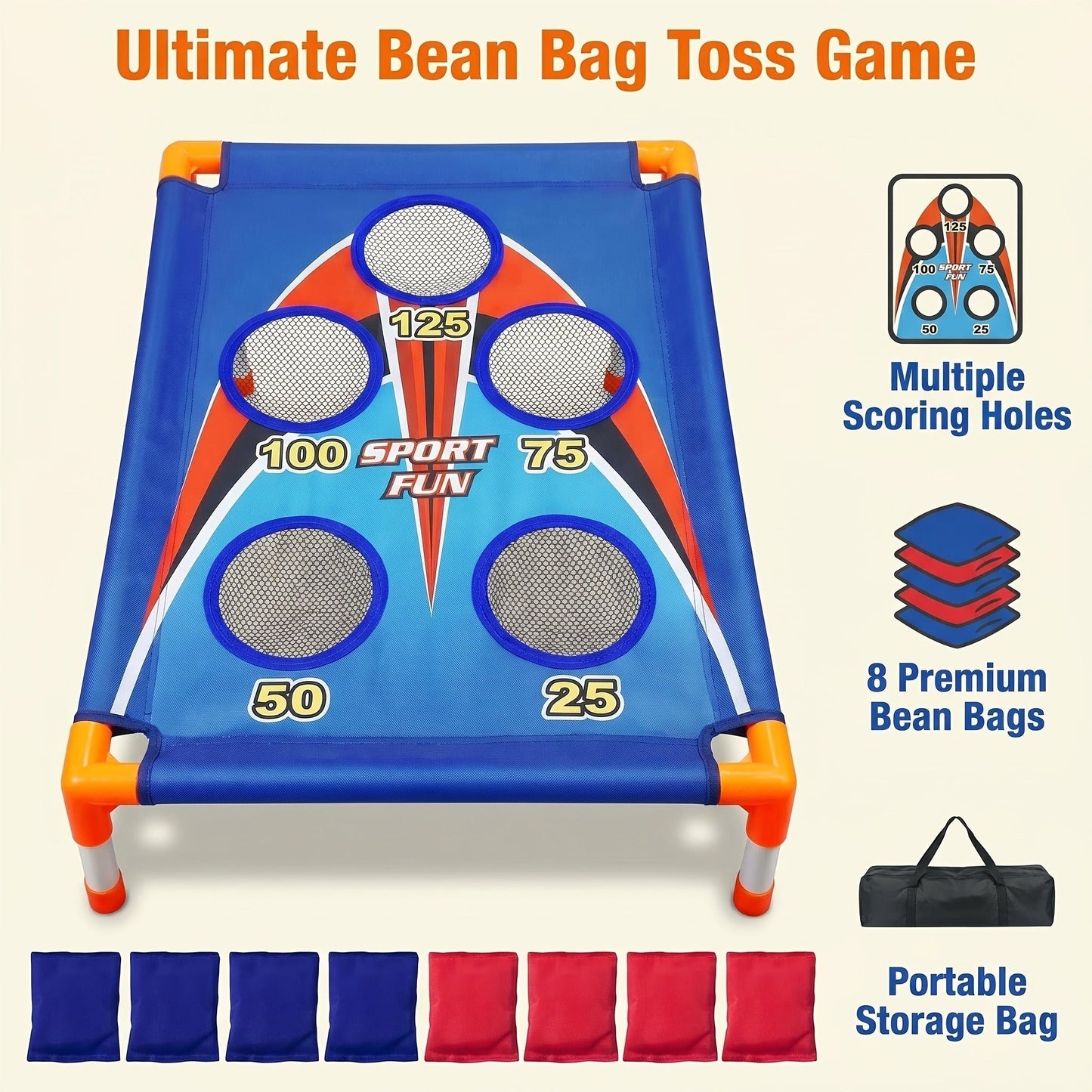 Bean Bag Toss Game Set – 5-Hole Scoring Board, 8 Bean Bags & Carry Bag – Outdoor Backyard Lawn & Beach Game for Adults & Kids, Family Party
