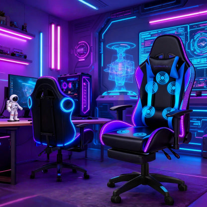 Gaming Chair with 7-Point Vibration Massage, Bluetooth Speakers, RGB Lighting, Footrest and 400lb Rating