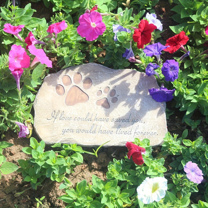 Pet Memorial Stone Hand-Painted Paw Print Garden Grave Marker for Dogs & Cats, Sympathy Loss Gift Indoor Outdoor Pet Remembrance Stone