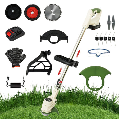 Weed Wacker Cordless 24V Brush Cutter, Electric String Trimmer with 2 Batteries & Charger, 3 Blade Types
