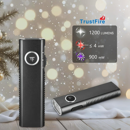 EDC Pocket Flashlight, 1200 Lumen Triple Light Source with White UV Red Beam & Laser, Type-C Rechargeable 5-Mode Mini LED Torch