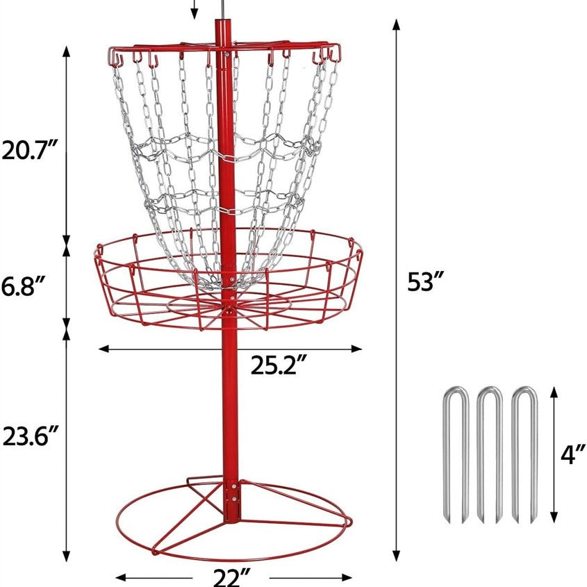 Portable Disc Golf Basket 12 Chain – Heavy Duty Metal Frame, Galvanized Chains, Easy Assembly, Indoor & Outdoor Practice Target