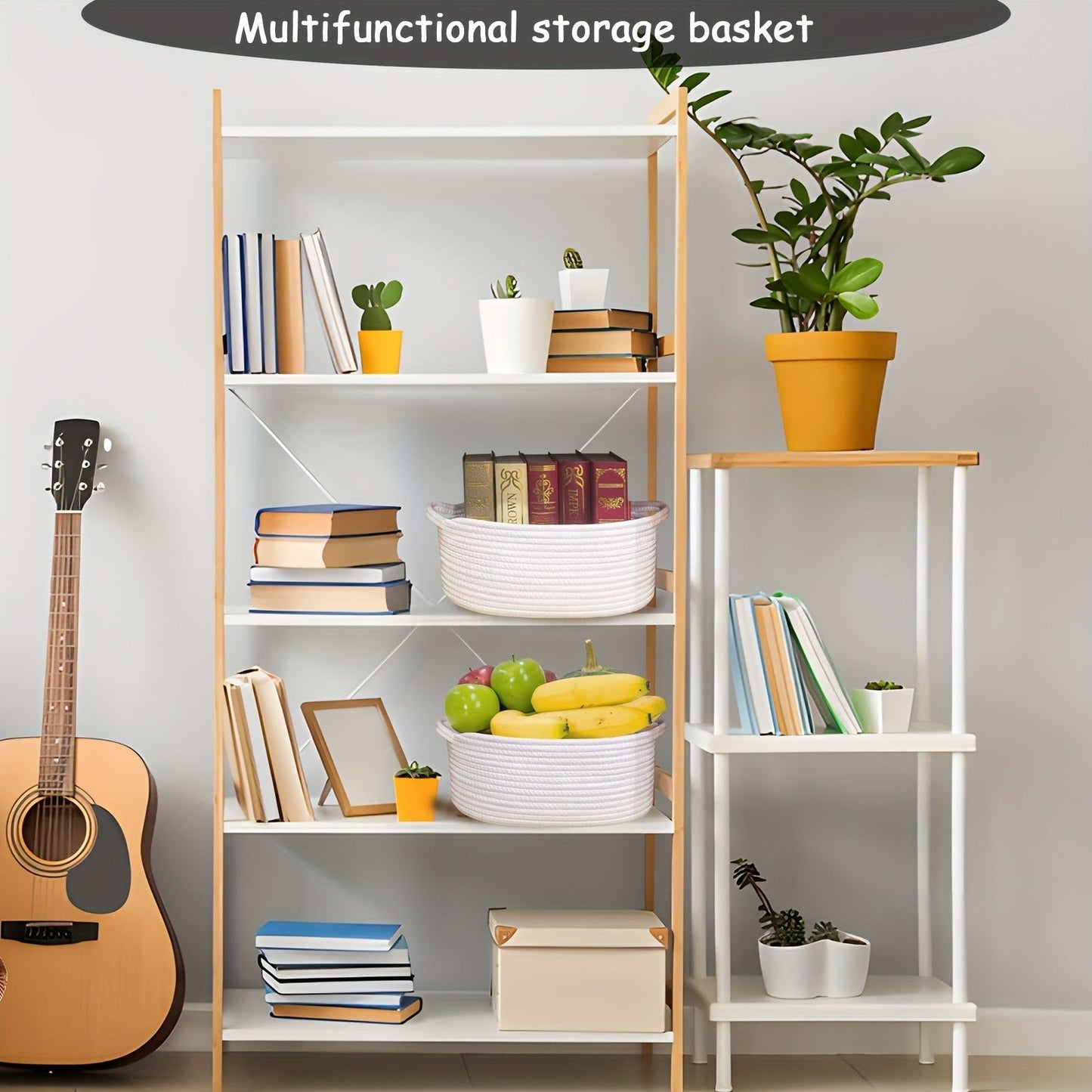 Cotton Rope Storage Baskets with Handles in 2- or 4-Pack Oval Color Options for Shelves and Rooms