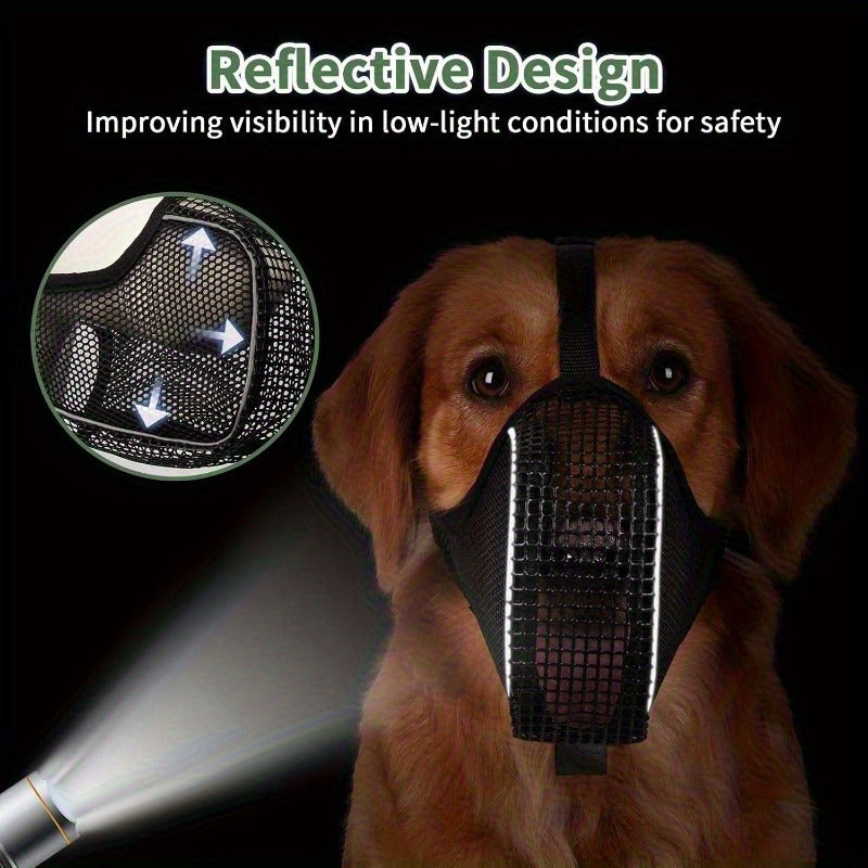 Dog Muzzle Reflective Mesh 2 Pack Anti-Bite Full Coverage with Adjustable Straps, Soft Breathable Polyester Dog Mask for Grooming Vet Visits
