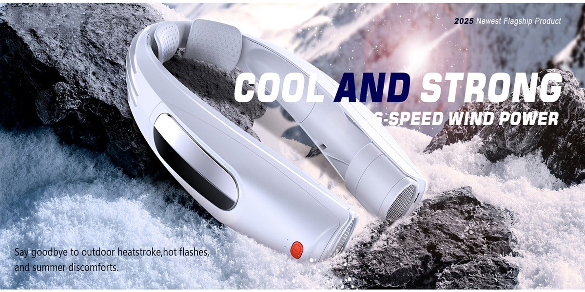 U-Shaped Neck Fan in Black or White with Six-Speed Display, Twin Fan Ends and USB Charging