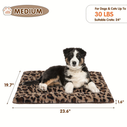 Reversible Plush Pet Mat Leopard Print Fleece Soft Warm Dog Cat Bed Pad Anti-Slip Machine Washable for Crate Car Sofa Floor