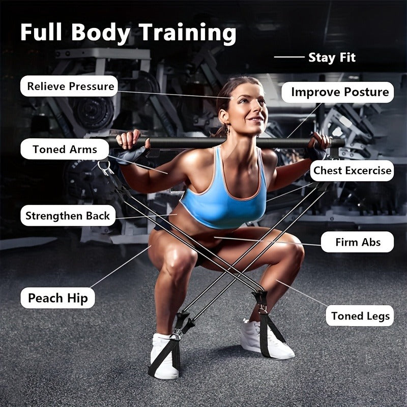Pilates Bar Kit 14pcs with Resistance Bands & Tension Belt – Multifunctional Fitness Pedal Puller Stick for Home Yoga Stretch Training
