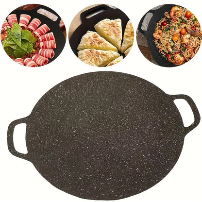 Korean BBQ Grill Pan Cast Iron 3-Piece Set, Non-Stick Portable Fry Pan for Indoor & Outdoor Use, Even Heat