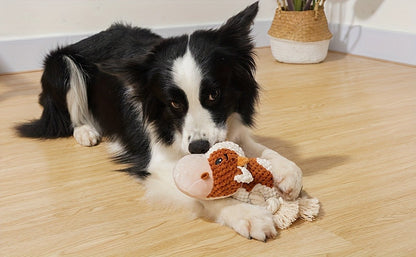 Squeaky Plush Cow Dog Toy with Crinkle Paper – Interactive Tug of War Chew Toy for Small Medium Large Dogs