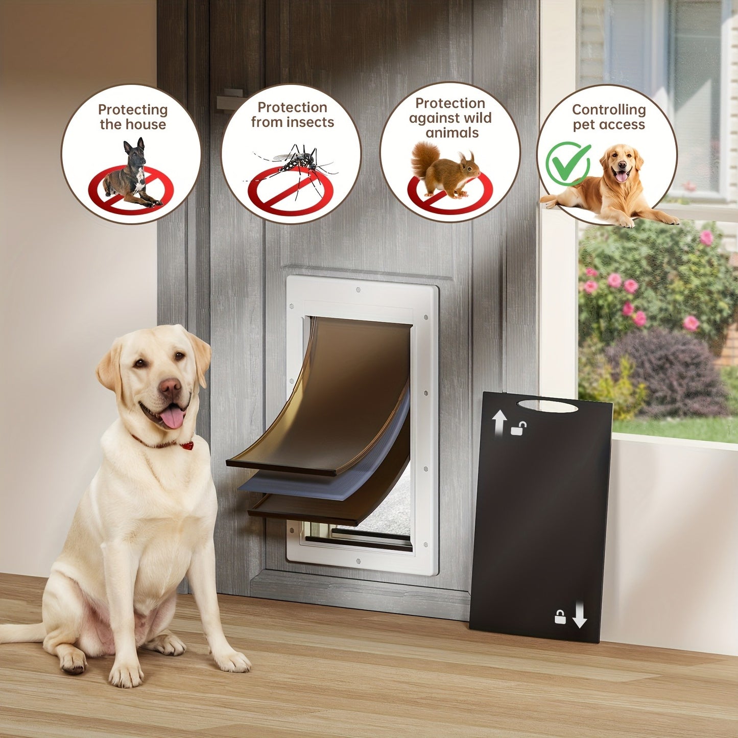 Dog Door 3-Flap Magnetic Pet Door for Interior & Exterior Doors or Wall – Heavy Duty Insulated Doggie Door with Closing Panel