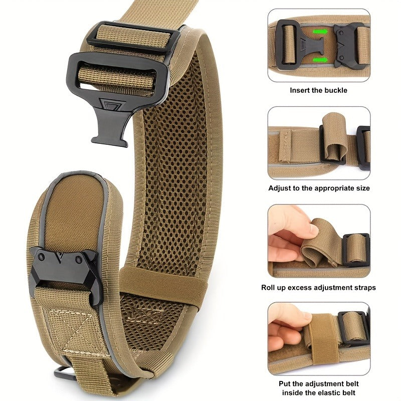 Wide Tactical Dog Collar with Padded Grab Handle, Reflective Stitching, Two Patches and M–XL Sizing