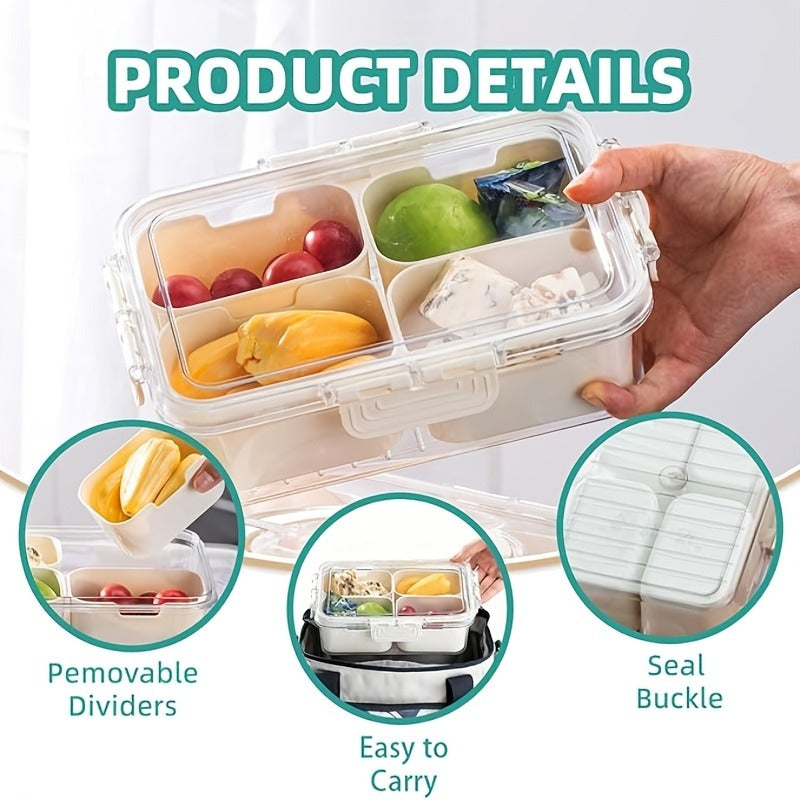 Storage Containers with Lids, Snack Tray Two-Pack with Four or Eight Removable Compartments and Snap Lids