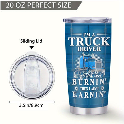 Truck Driver Graphic 20oz Stainless Steel Tumbler with Clear Lid and Blue Printed Finish for Daily Carry
