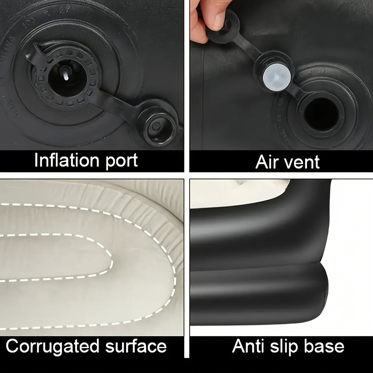 Coffee-and-Black Inflatable Sofa Bed with Raised Arms, Curved Backrest and Single Color Option