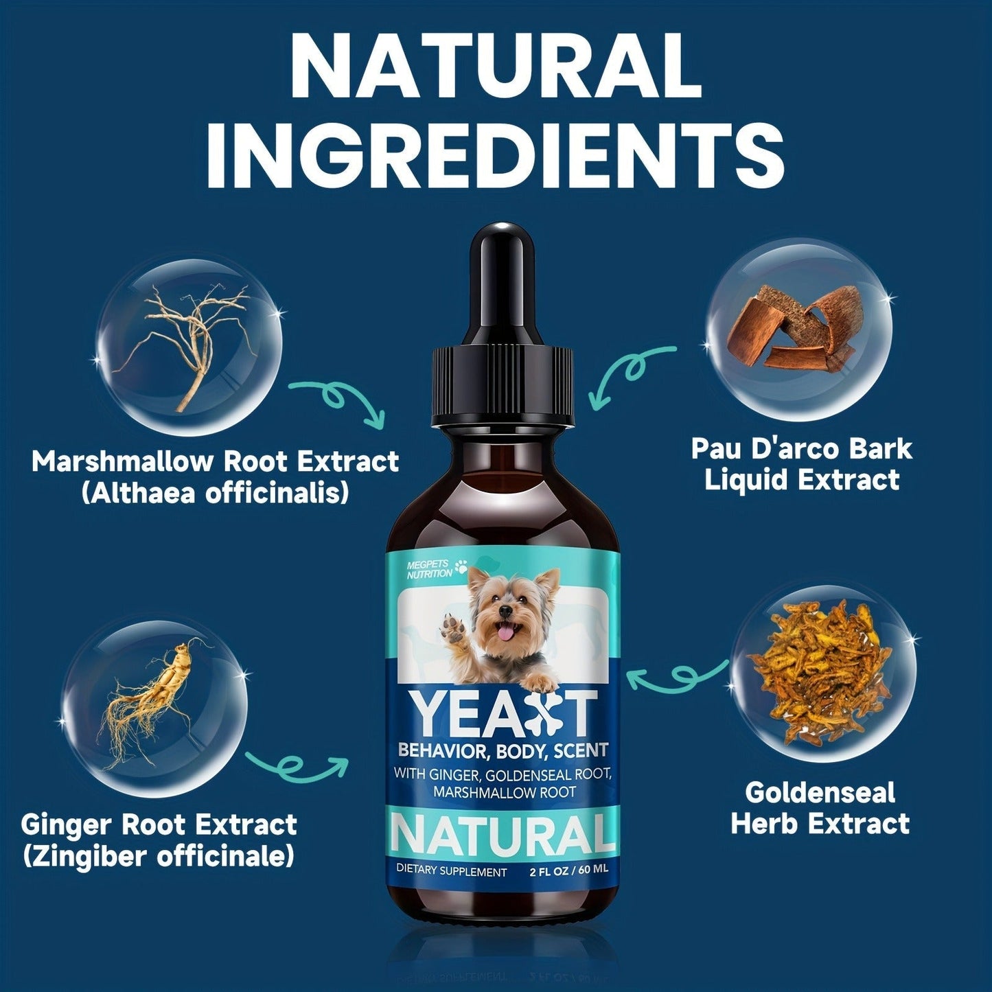 60 mL Pet Supplement Drops for Dogs and Cats in One-, Two- or Three-Bottle Checkout Pack Options