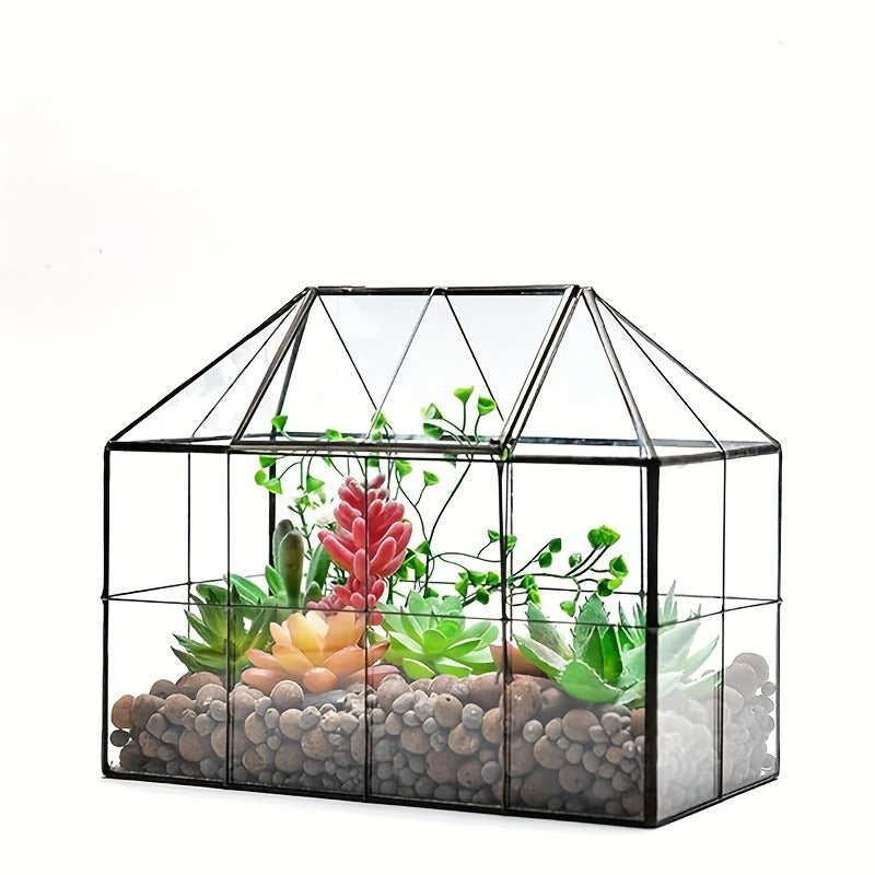 Geometric Glass Terrarium with Swing Lid 9.84x5.31x7.87 Inch Victorian Wardian Case for Succulents Cactus Air Plants Ferns Indoor Desktop