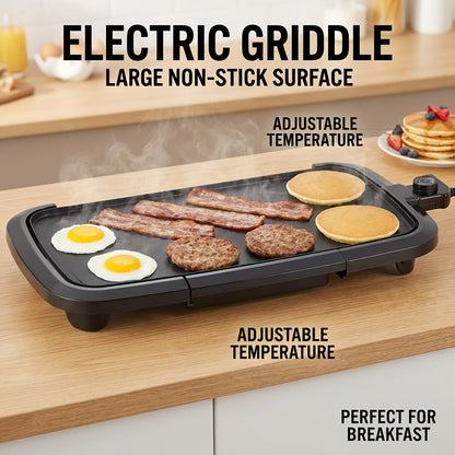 Electric Griddle Non-Stick Teppanyaki Grill Pan, Frying & Grilling All-in-One for Eggs, Steaks, Bacon
