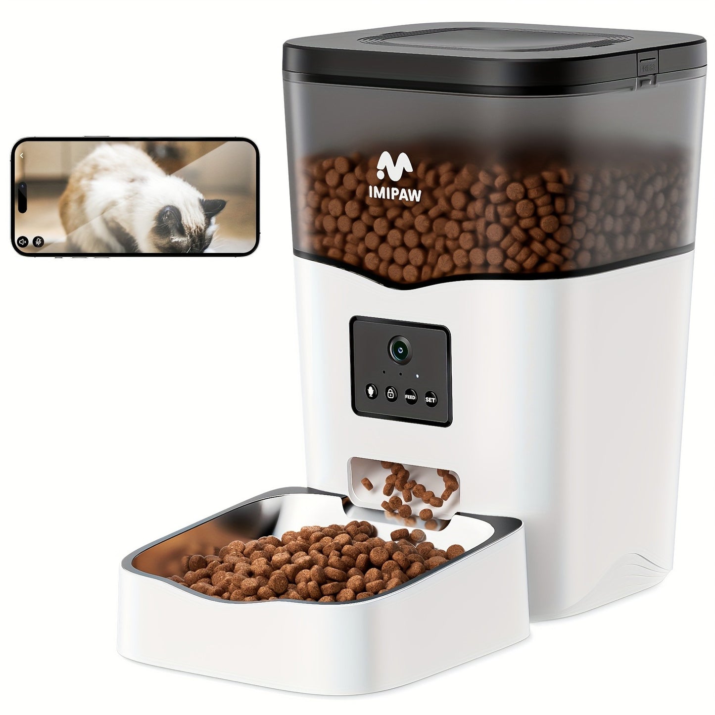 Smart WiFi Automatic Pet Feeder 101oz – App Control, Up to 10 Meals Per Day, HD Camera Option with 2.4G & 5G, Voice Assistant Compatible