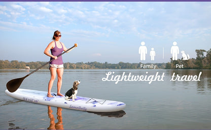 10.6-Foot Purple Floral Inflatable Paddle Board with EVA Deck, Paddle, Pump, Bag, Fin and Leash