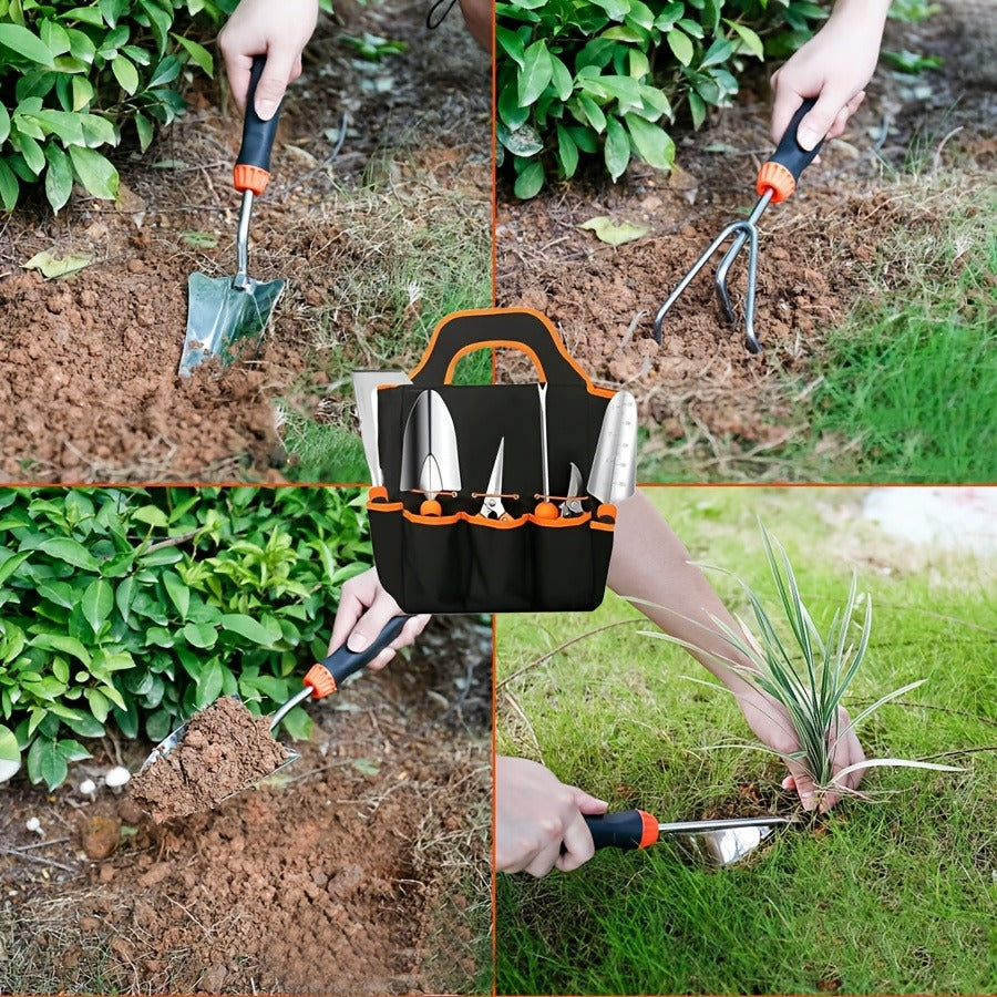 Garden Tool Set 10-Piece | Heavy Duty Stainless Steel Trowel Pruner Rake Weeder with Tote Bag | Ergonomic Non-Slip Grip Gardening Kit Gift