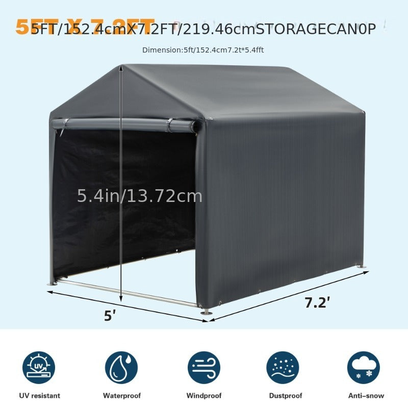 Portable PE-Tarpaulin Outdoor Storage Shelter with Steel Frame in 5 x 7.2 Ft or 6.3 x 8 Ft Sizes