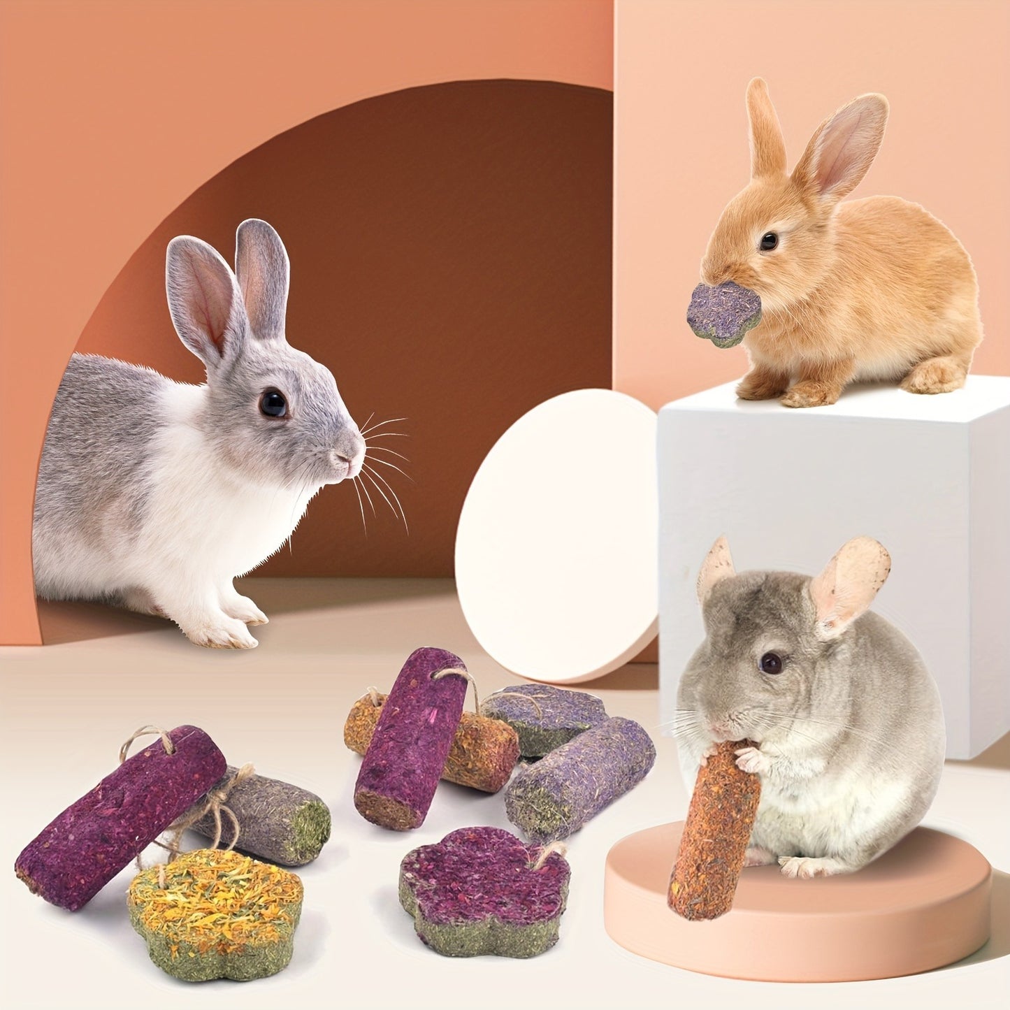 Rabbit Chew Sticks 24 PCS – Timothy Hay Molar Snack Toy with Carrot & Strawberry Flavors for Bunnies, Chinchillas, Guinea Pigs