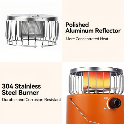 Portable Propane Heater Stove 2-in-1 Camping Gas Stove & Heater 3680-9000 BTU with Ignition, Stainless Steel
