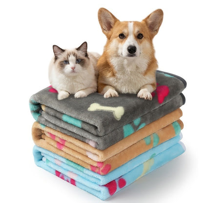 Pet Blanket 3 Pack – Super Soft Fleece Flannel Throw for Dogs Cats Puppies, Cute Paw Bone Elephant Dot Patterns, Small Medium Large Sizes