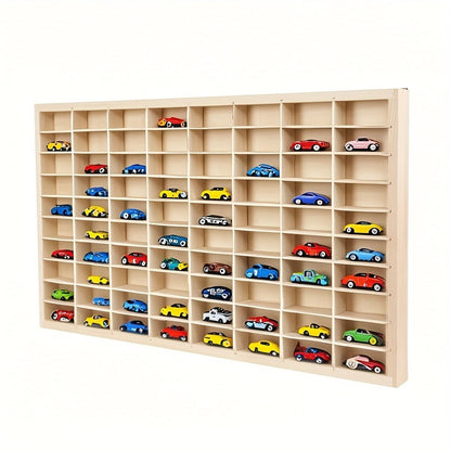 Diecast Car Display Case 80-Slot Wall Mounted Wood 1:64 Scale No-Drill Car Model Organizer Showcase for Hot Wheels Matchbox Alloy Diecast