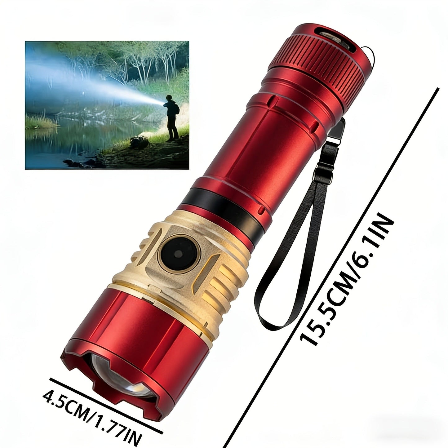 Tactical Flashlight with Fire Starter – Fresnel Lens Igniter, 3000 Lumen LED, 21700 Rechargeable Battery, Zoomable Aluminum Torch