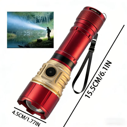Tactical Flashlight with Fire Starter – Fresnel Lens Igniter, 3000 Lumen LED, 21700 Rechargeable Battery, Zoomable Aluminum Torch