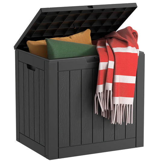 Outdoor Resin-Style Deck Box in 35- or 45-Gallon Sizes with Lockable Lid, Side Handles and Two Colors