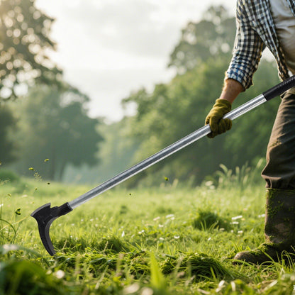 Garden Sickle Double Blade High-Manganese Carbon Steel with 39-Inch Handle, Sharp Curved Weeding Scythe for Grass Cutting