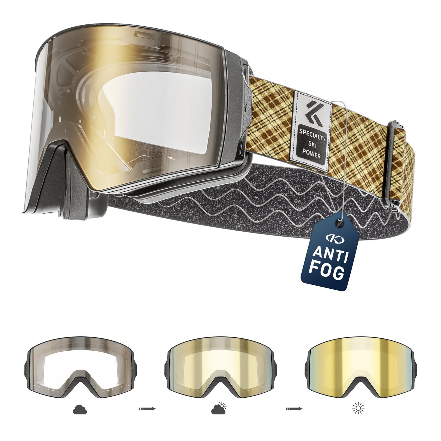 KAPVOE Ski Goggles with Magnet-Attached Interchangeable Lens Interface and Seven K721 Color Codes