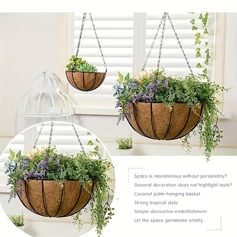 Hanging Flower Basket Set of 3 – Rust-Proof Metal Chain, 10 Inch Coco Liner, Indoor Outdoor Porch Balcony Garden Planter