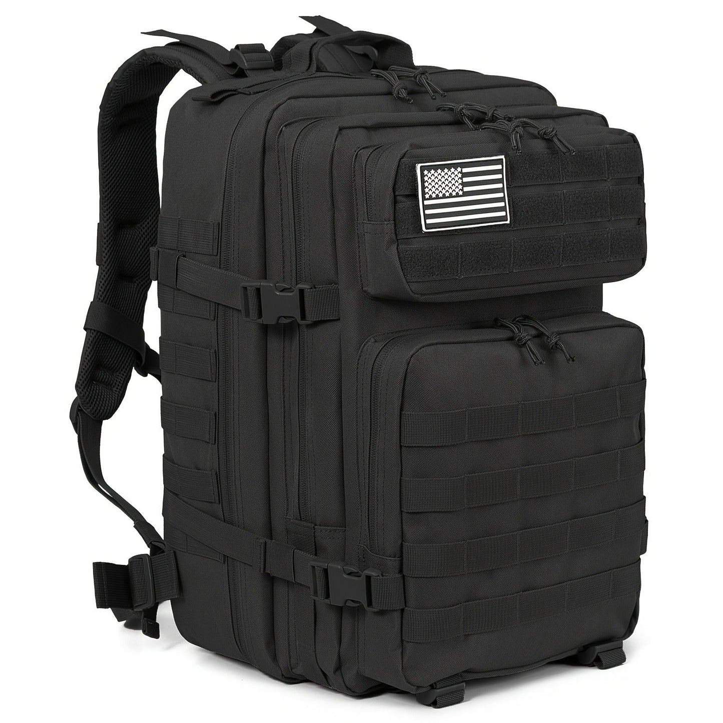 45L-Labeled Tactical Backpack with Front Utility Pockets and Black, Green, Khaki or Purple Options