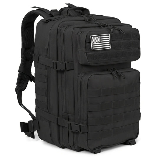 45L-Labeled Tactical Backpack with Front Utility Pockets and Black, Green, Khaki or Purple Options