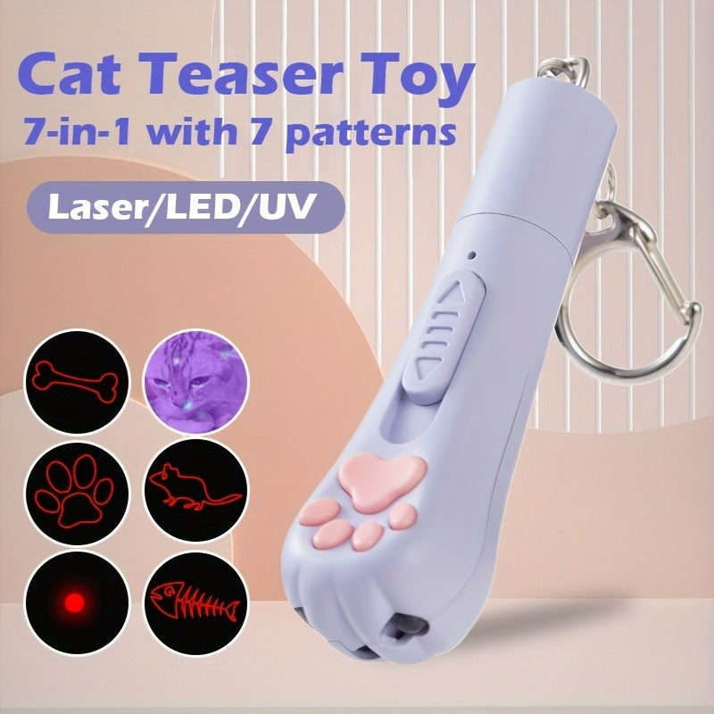 Cat Teaser Toy 7-in-1 USB Rechargeable – Interactive Wand Toy for Indoor Cats & Dogs, Feather Chaser Exercise Toy with Free Bonus Mouse Toy