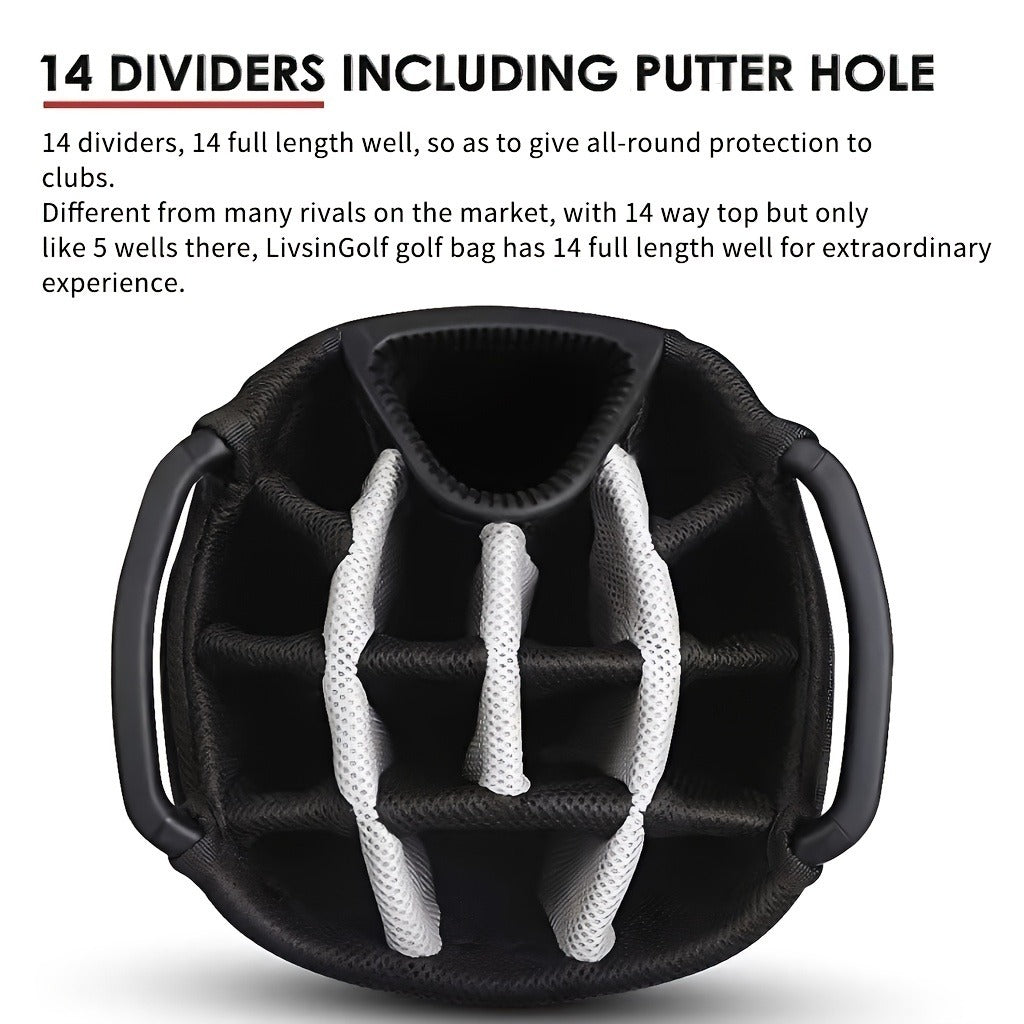 Golf Cart Bag with Full-Length Dividers – Sturdy Spacious Stand Bag with Multiple Pockets for Golf Club Organization, Accessories Storage