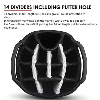 Golf Cart Bag with Full-Length Dividers – Sturdy Spacious Stand Bag with Multiple Pockets for Golf Club Organization, Accessories Storage
