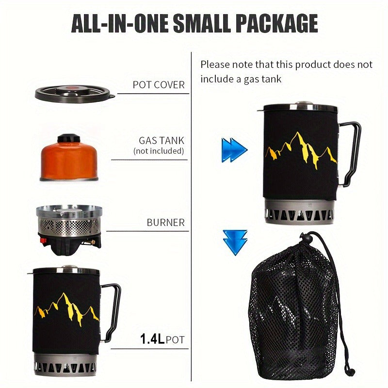 Camping Stove System 2pcs Set, Portable Propane Burner & Pot for Hiking Backpacking Outdoor Cooking