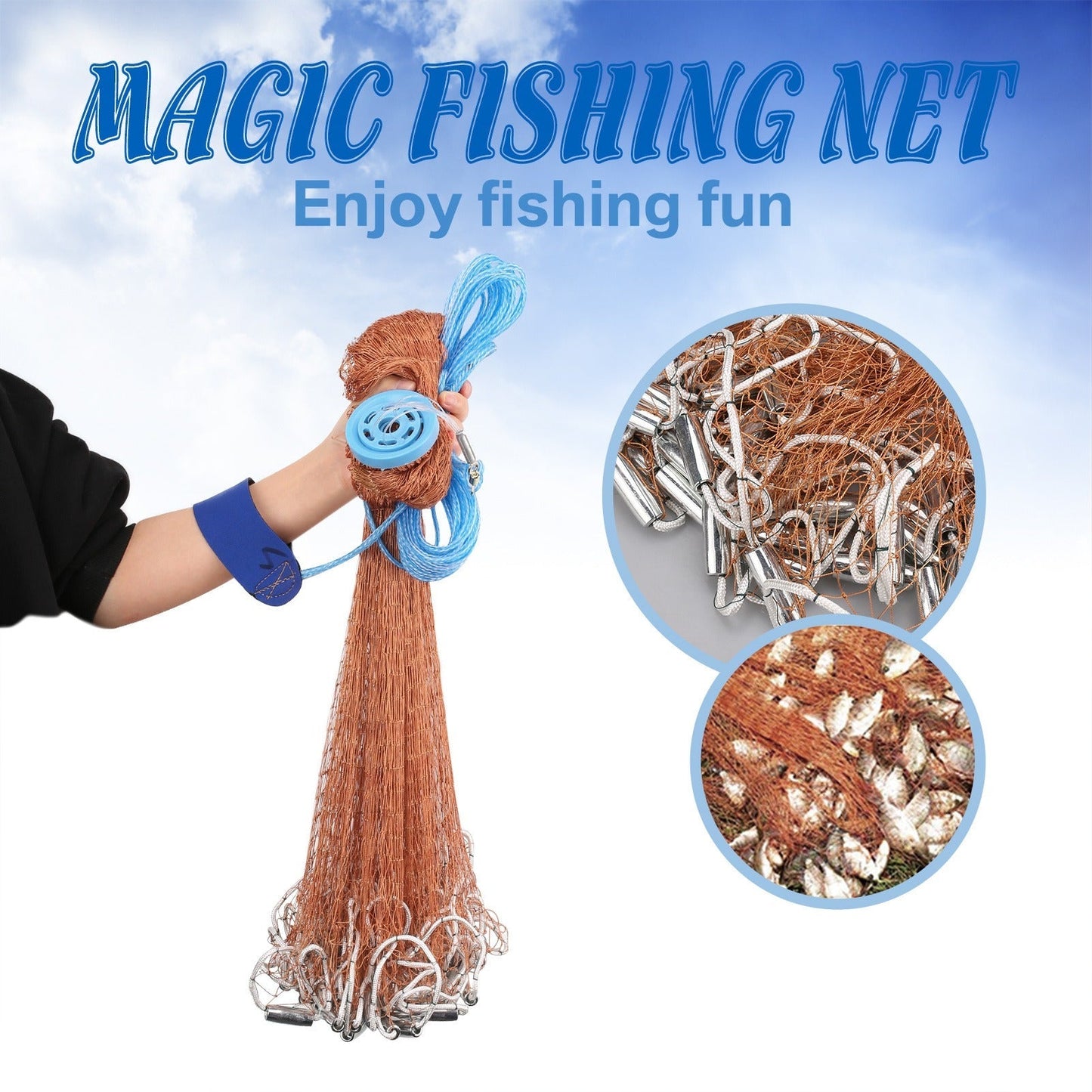 Saltwater Casting Net Set with Fish Basket – 12-Foot Diameter, 0.12" Mesh, Heavy-Duty Zinc-Plated Lead Sinkers for Rapid Sinking