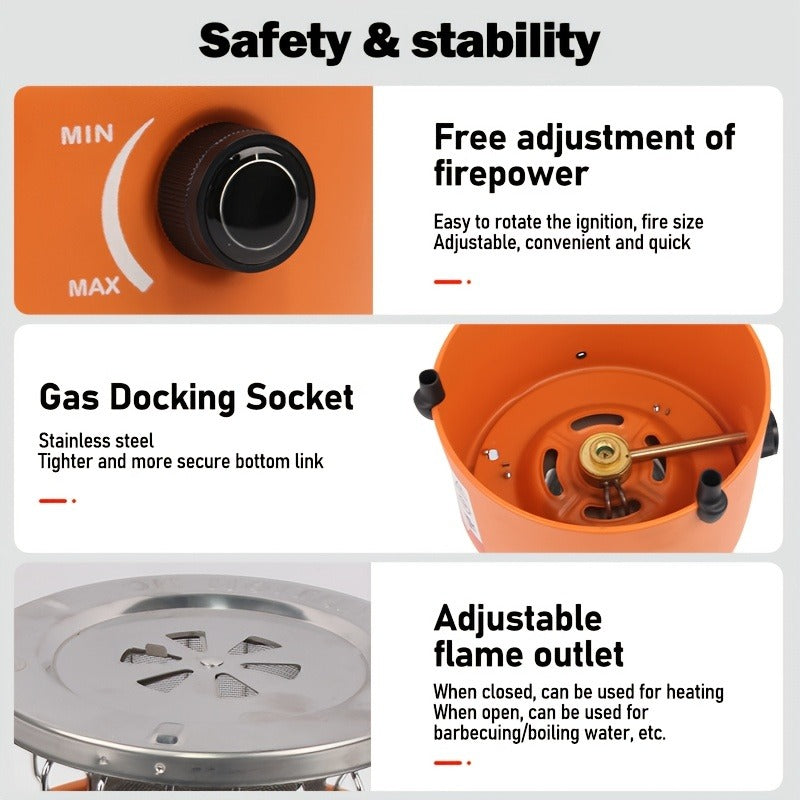 Portable Propane Camping Stove Heater 9000 BTU, 3-in-1 Indoor Outdoor Gas Burner with Adjustable Flame